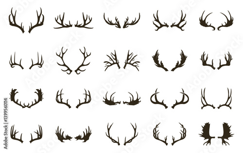 Collection of Deer Antler Silhouettes: A diverse collection of deer antler silhouettes showcases the intricate forms and natural beauty of these iconic animal features.