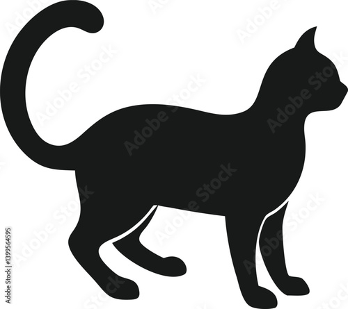 Standing Cat Silhouette with Curved Tail