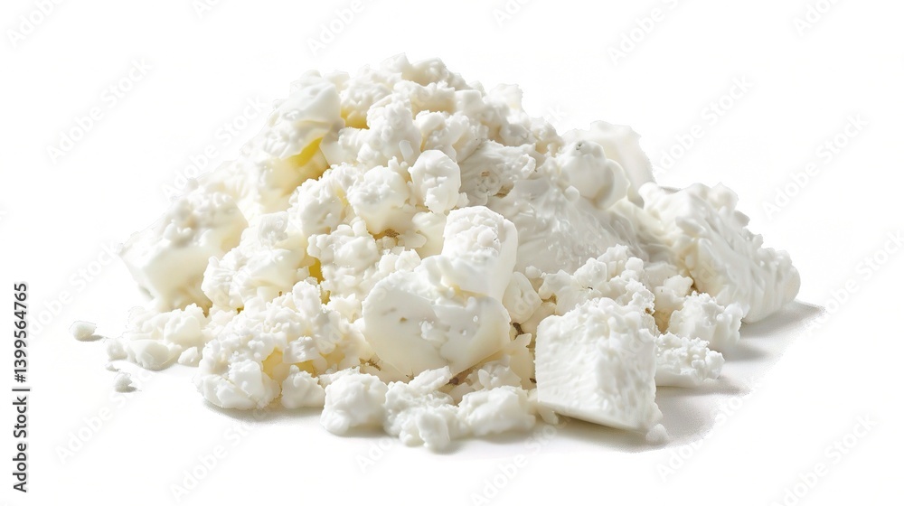 An appealing display of feta cheese is attractively presented. The feta cheese, a well - known Greek cheese, features white, creamy blocks An appealing display of feta cheese is attractively presented. The feta cheese, a well - known Greek cheese, features white, creamy blocks