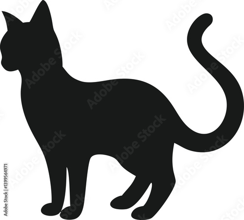 Standing Cat Silhouette with Curved Tail