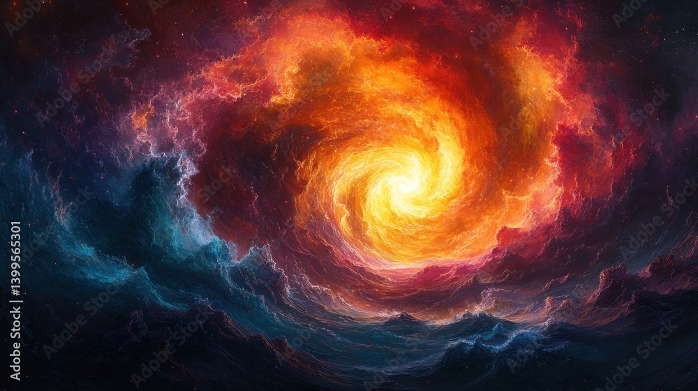 Cosmic swirl of fire and nebula clouds in deep space Cosmic swirl of fire and nebula clouds in deep space