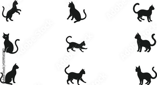 Grid of Cat Silhouettes in Various Poses