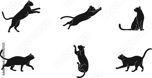 Six Cat Silhouettes in Different Poses