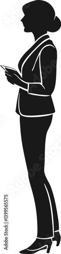 Silhouette of Businesswoman Holding Device