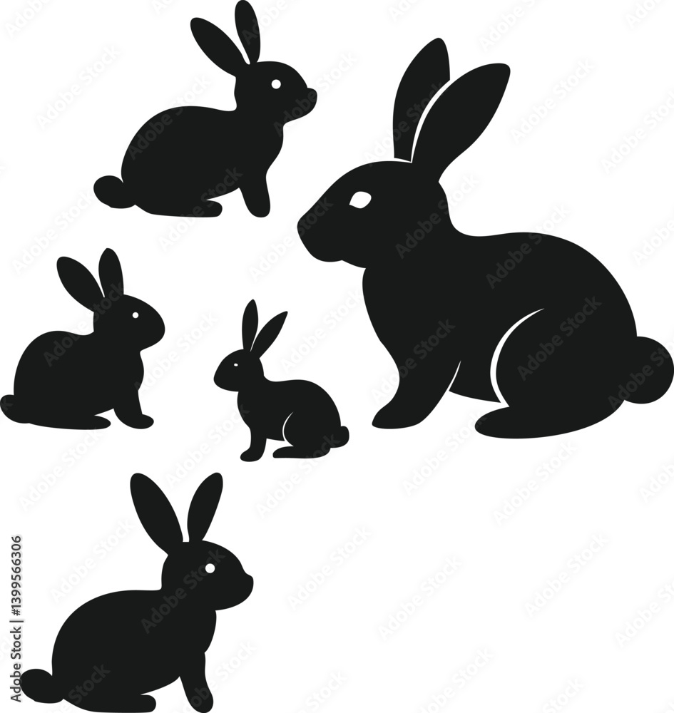 Fototapeta premium Silhouettes of Rabbits in Various Poses