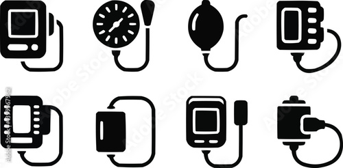 digital blood pressure monitor in black silhouette,