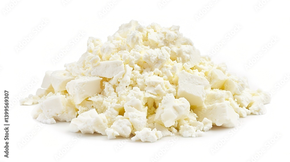 An appealing display of feta cheese is attractively presented. The feta cheese, a well - known Greek cheese, features white, creamy blocks An appealing display of feta cheese is attractively presented. The feta cheese, a well - known Greek cheese, features white, creamy blocks