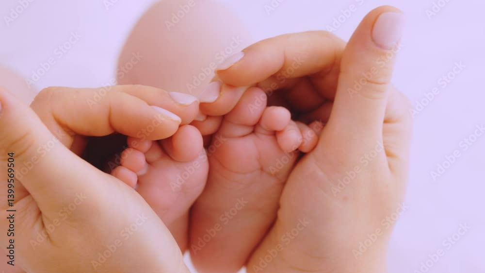 A caring mom holds the baby's legs in her hands, forming the shape of a heart A caring mom holds the baby's legs in her hands, forming the shape of a heart