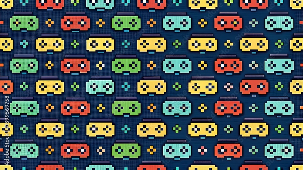 Pixel art gamepad seamless pattern Pixel art gamepad seamless pattern