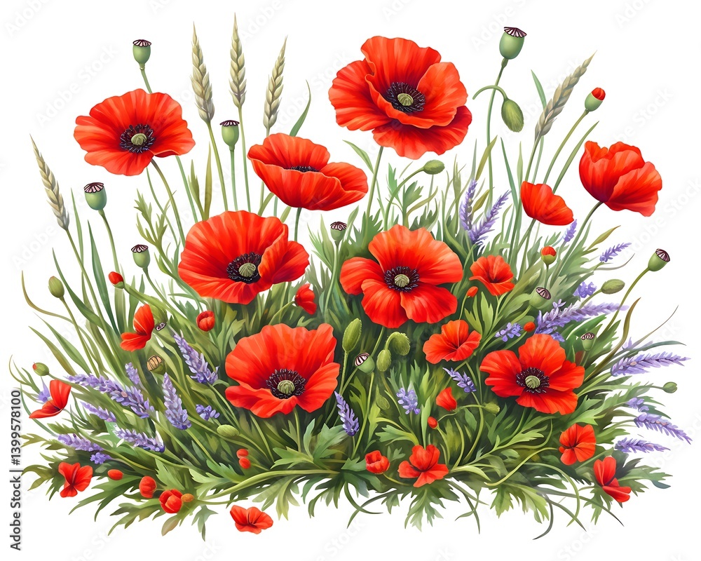 Fototapeta premium Poppy Field Illustration