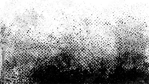 Monochrome texture composed of irregular graphic elements. Distressed uneven grunge background. Vector grunge line hatch halftone abstract pattern. Isolated retro frame with grainy halftone, noise.