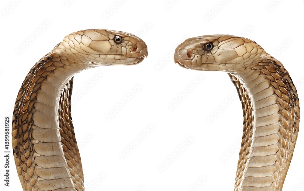 Fototapeta premium Two Snakes Facing Each Other on White Background Reptile Wildlife Close Up