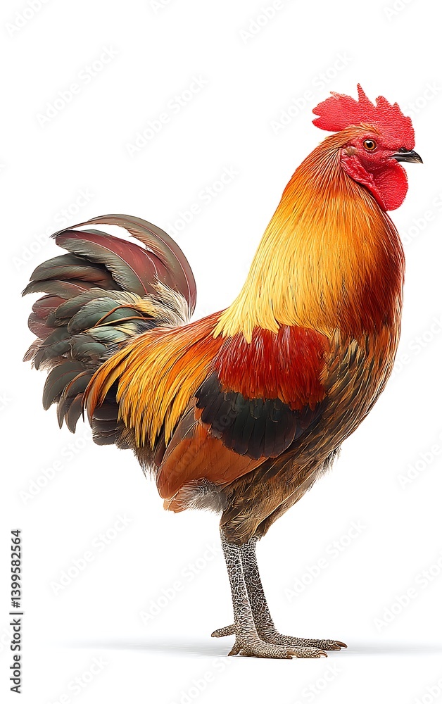 Fototapeta premium Colorful Rooster Standing Against White Background