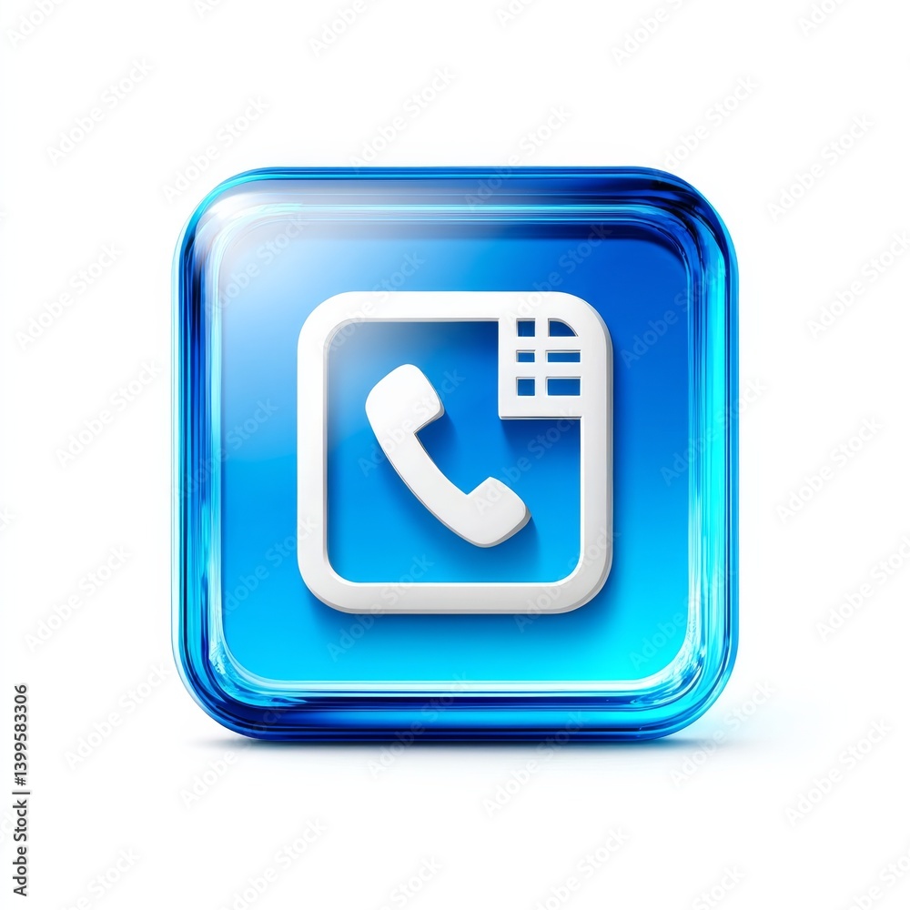Glossy Blue Icon of Phone and Contacts Representing Communication and Information Management Glossy Blue Icon of Phone and Contacts Representing Communication and Information Management