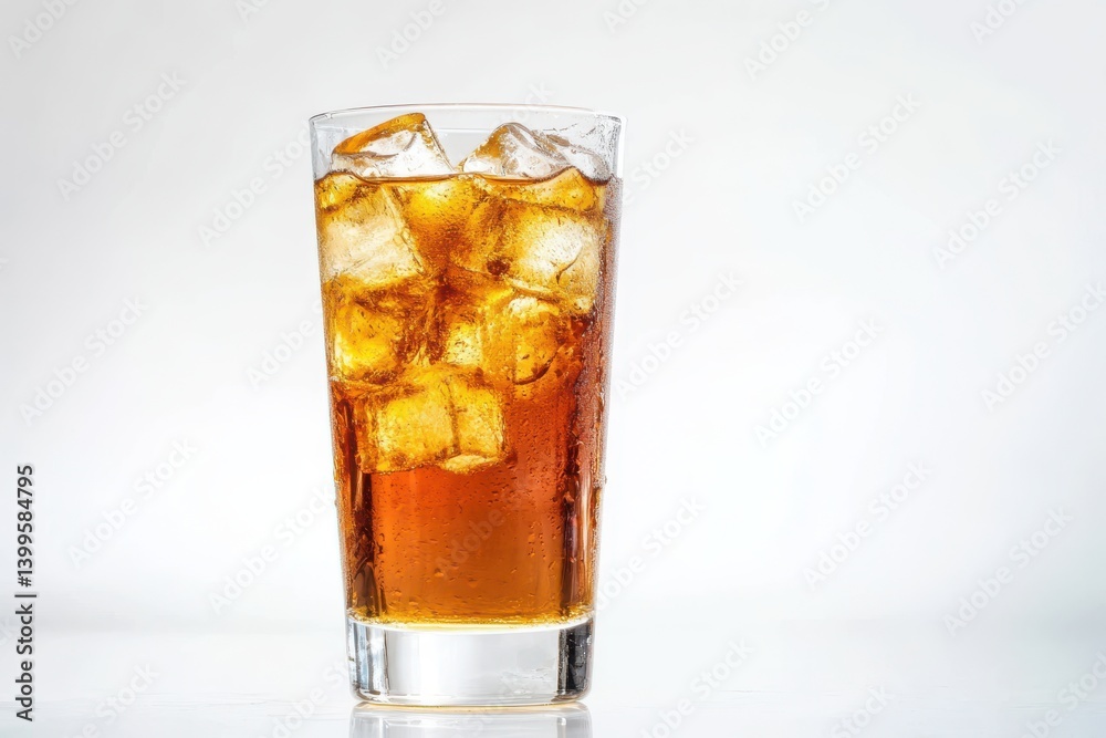Iced tea in glass with ice cubes on white background Iced tea in glass with ice cubes on white background