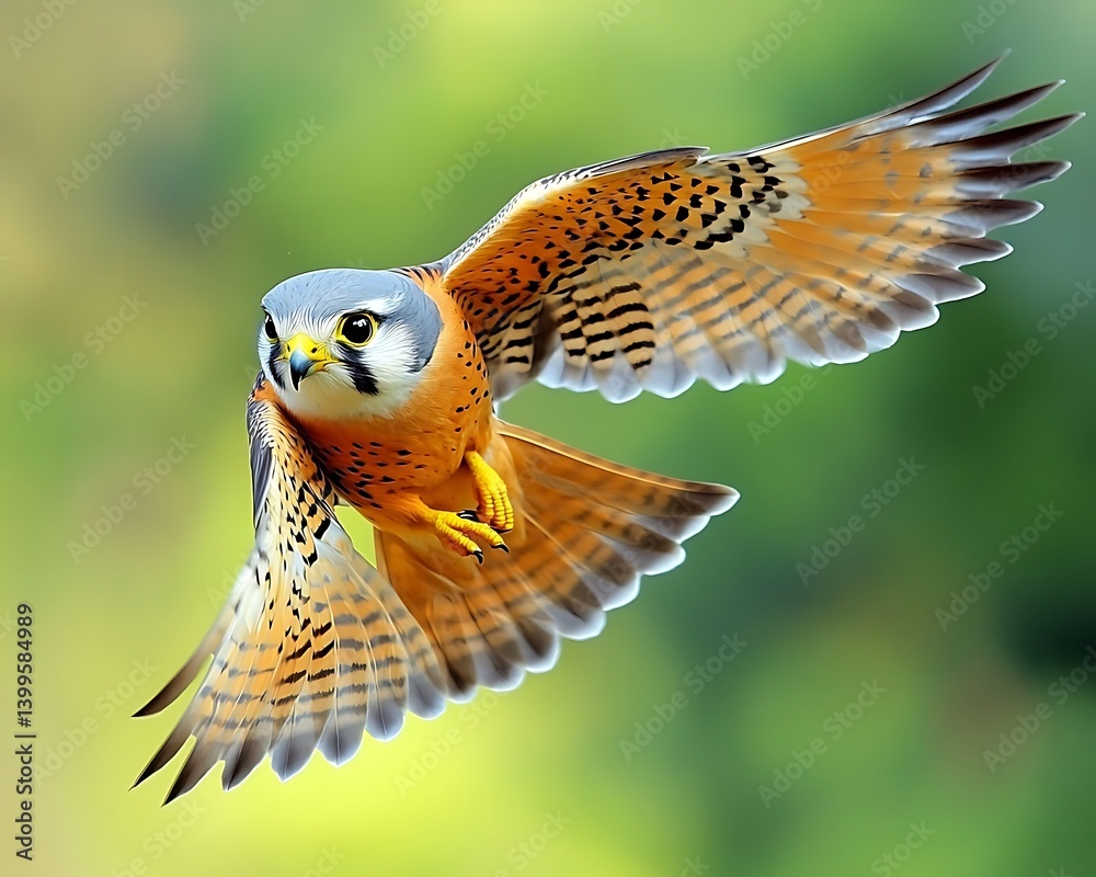 Fototapeta premium Falcon in Flight, Green Background (1)