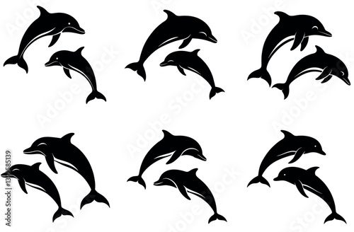Leaping Dolphin Duo Silhouette Vector | Ocean Wildlife SVG Clipart for Vinyl Cutting, Sea-Themed T-Shirts, Sublimation, Kids Crafts, Wall Decals, Stickers, Logos, and Beach Designs

