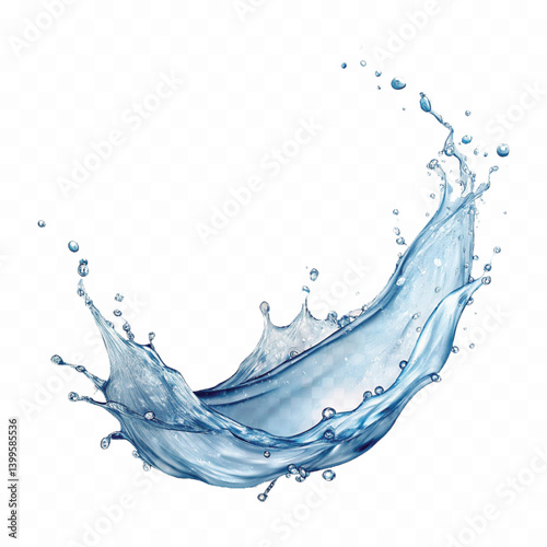 realistic smooth liquid water splashes, flying liquid water on the air cut out isolated on white background