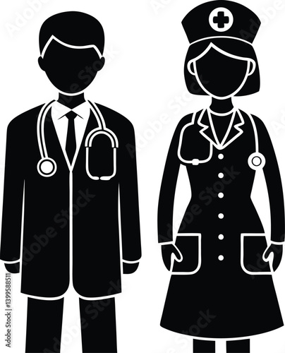 Doctor and Nurse Silhouette Vector | Medical Staff Graphic for Design Projects