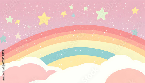 A pastel rainbow gradient background with stars and space
