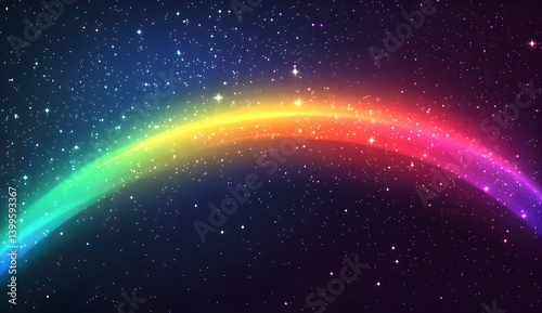 A pastel rainbow gradient background with stars and space