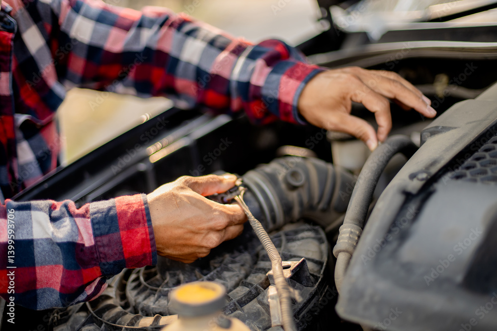 Obraz premium Check the condition of the car before departure.