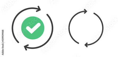 Update rotating arrows icon, line stroke sync synchronize turning cycle vector sign symbol outline ui pictogram, rotating reverse check mark process logo, reset swap element image clip art