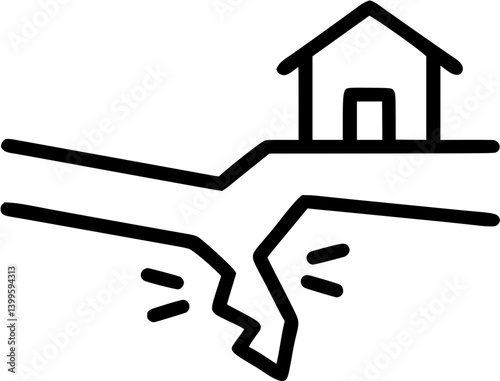Land subsidence in outline icon style, Geological Disasters theme.