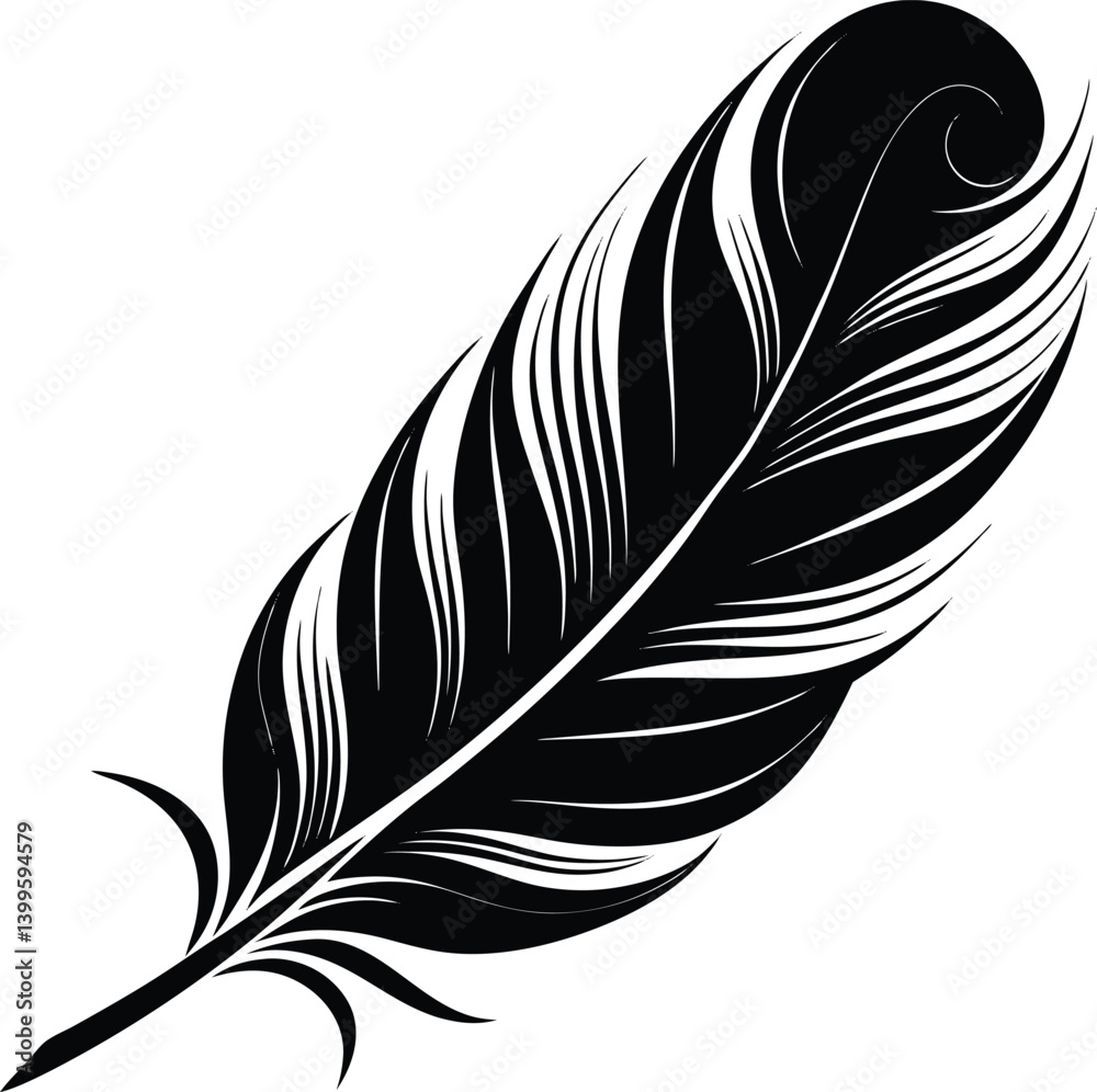 Obraz premium Feather Silhouette Vector | Elegant Bird Feather Design for Creative Use