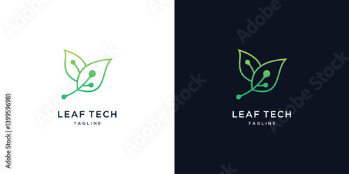 Green leaf ecology icon , Innovative digital technology logo design concept for business	
