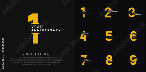 Anniversary logo set vector design, white and yellow color for celebration event