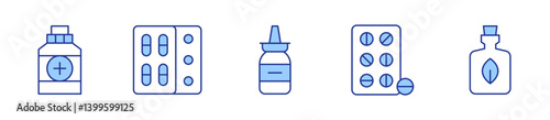 nasal spray, medicine, tablet, herbal. Medicine Icon vector illustration. Line Duotone style. Editable stroke
