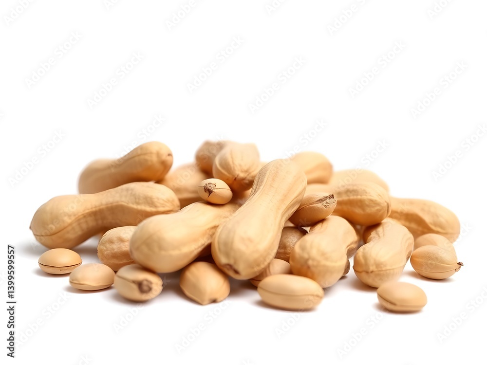 Heap of Whole Unshelled Peanuts on White Background – High Resolution Isolated Nut Image for Food Packaging, Nutrition, and Snack Advertising Design Heap of Whole Unshelled Peanuts on White Background – High Resolution Isolated Nut Image for Food Packaging, Nutrition, and Snack Advertising Design