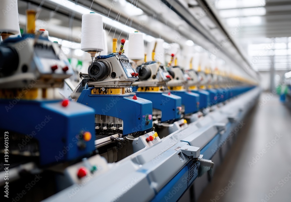 Close-up of textile machinery in a modern factory, showcasing precision and technology in action. Close-up of textile machinery in a modern factory, showcasing precision and technology in action.