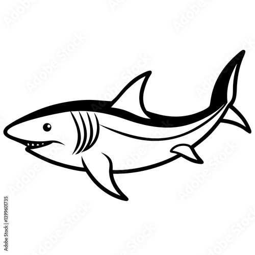 Minimal Shark Lunging Vector on White Background
