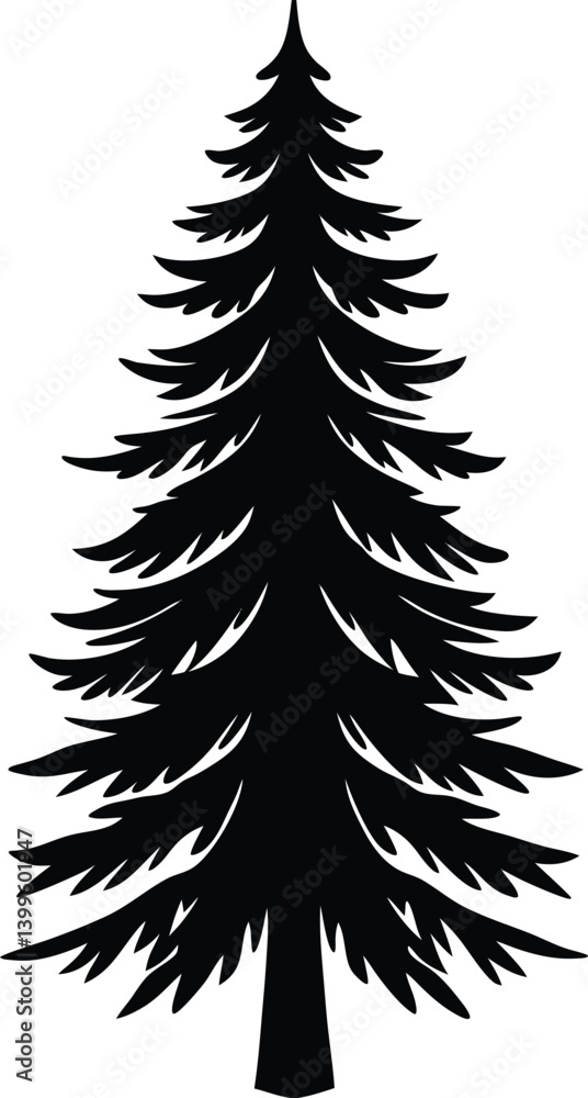 Fir Tree Silhouette Vector | Black Pine Tree Design for Nature-Themed Projects Fir Tree Silhouette Vector | Black Pine Tree Design for Nature-Themed Projects