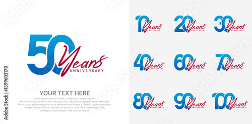 Anniversary logo set vector design, blue and red color for celebration event