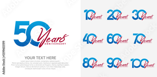 Anniversary logo set vector design, blue and red color for celebration event