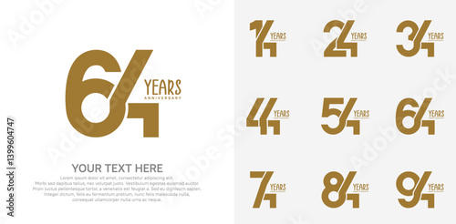 Anniversary logo set vector design, brown color for celebration event