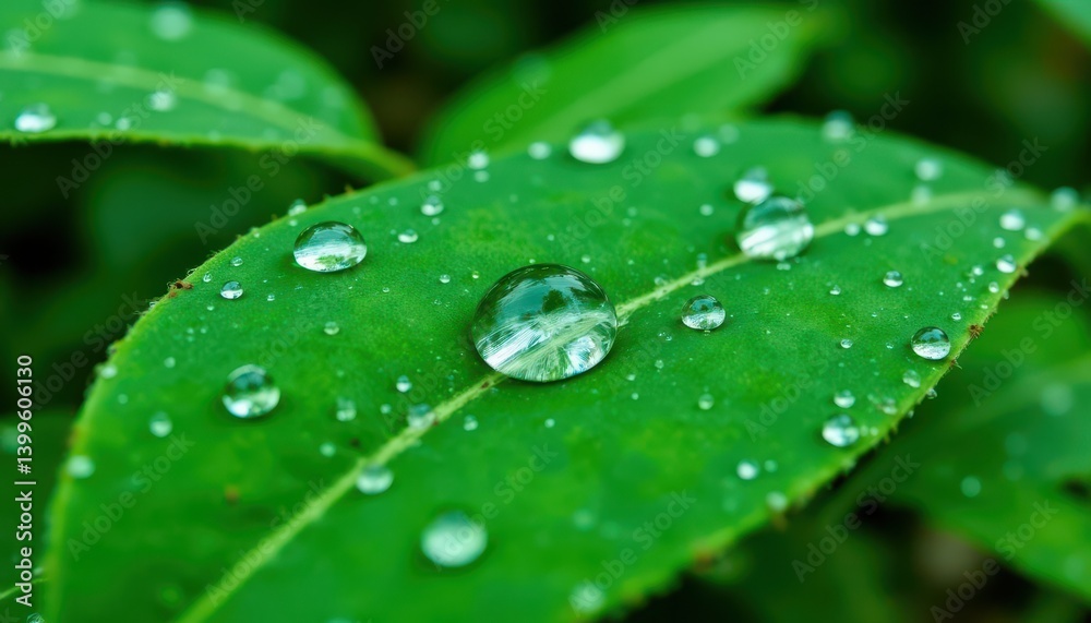 Photo of water drops on a vibrant green leaf, creating an abstract background of raindrops and water on the leaf Photo of water drops on a vibrant green leaf, creating an abstract background of raindrops and water on the leaf