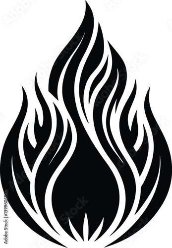 Fire Icon Silhouette Vector | Bold Flame Symbol for Creative Design Use