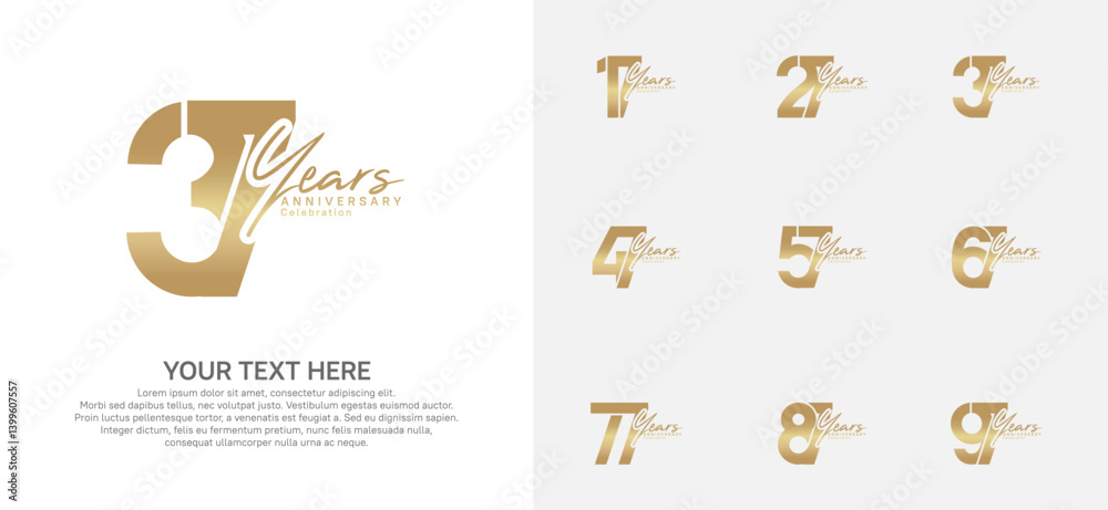 Fototapeta premium Anniversary logo set vector design, golden color for celebration event
