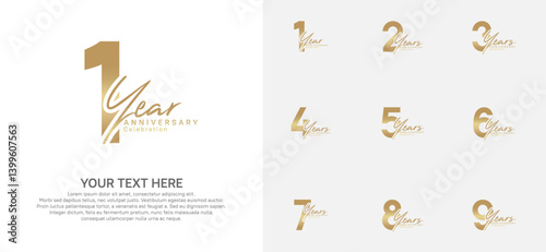 Anniversary logo set vector design, golden color for celebration event