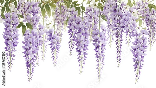 Purple wisteria blossoms cascading downward