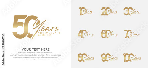 Anniversary logo set vector design, golden color for celebration event