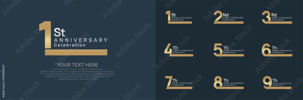 Naklejka premium Anniversary logo set vector design, gold and silver color for celebration event