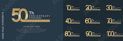 Anniversary logo set vector design, gold and silver color for celebration event