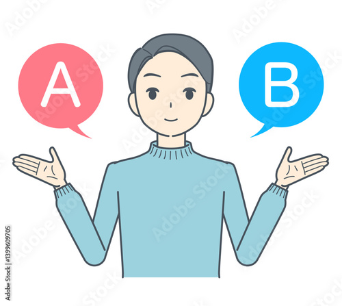 AとBの選択肢を選ぶ男性