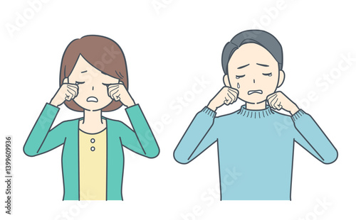 泣いて悲しむ男性と女性