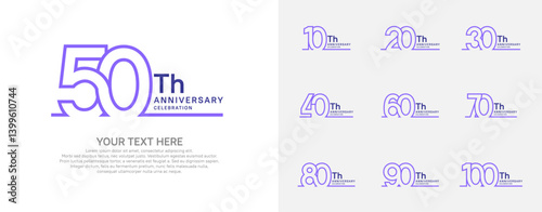 Anniversary logo set vector design, purple color for celebration event
